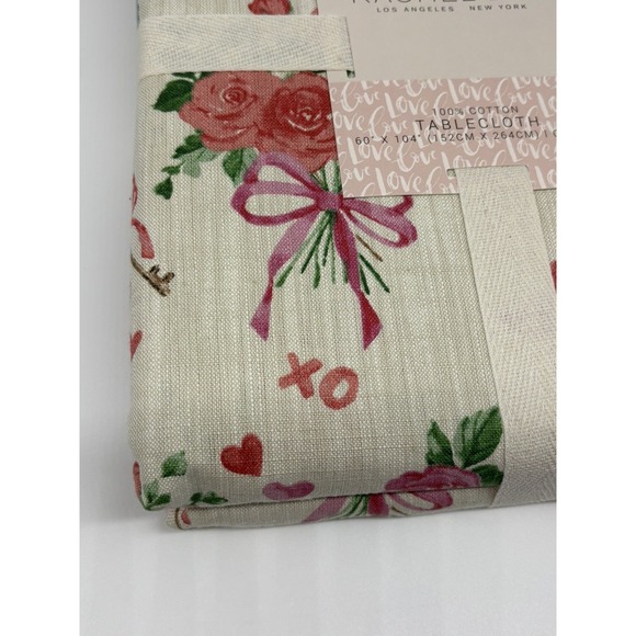 Rachel Zoe Valentines Tablecloth Cupid Postcard Swans XO Bow Rose  Painted 60 10 - Picture 2 of 5